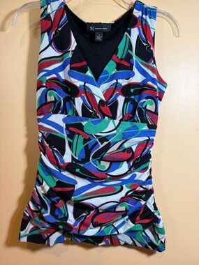 INC International Concepts Multi-Color Sleeveless V-Neck Print Top